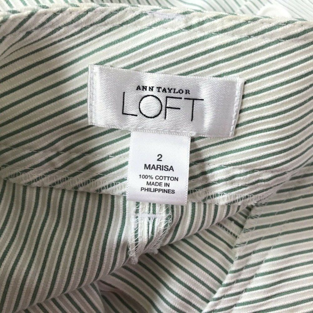 Ann Taylor Loft Sz 2 Marisa Cuffed Capri Pants Pinstripe White with Green - Picture 5 of 5